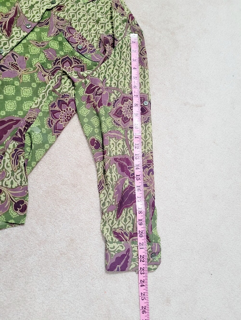 Evan-Picone Woman Size1X Floral Button Front Blouse Green Purple Boho Career Top - Picture 10 of 12
